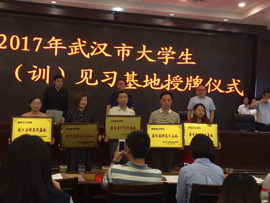 武漢市人社局市場處處長王星(后排左二)為我司授牌(前排中)